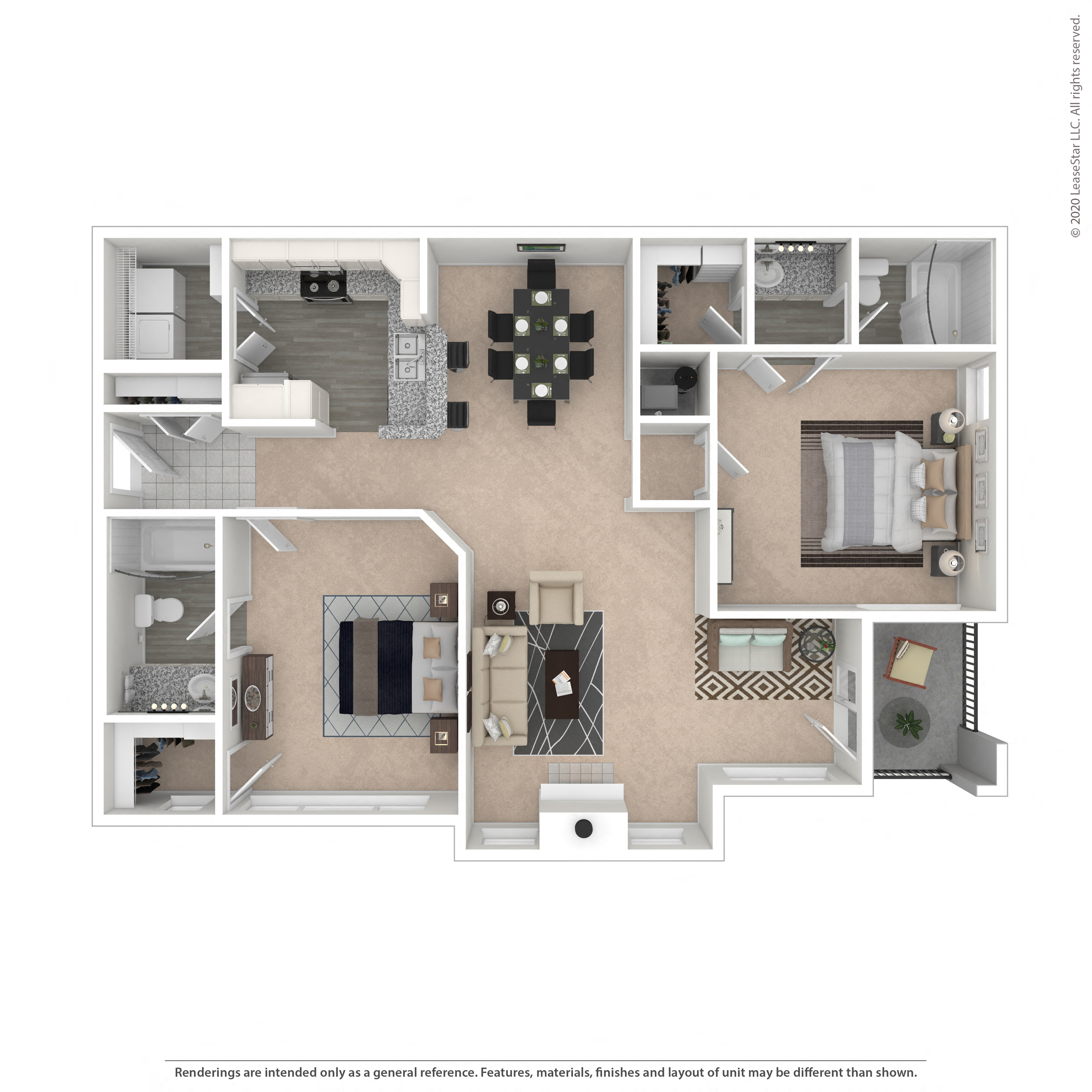 Floor plan for 2 beds, 2 baths, 1161 sqft